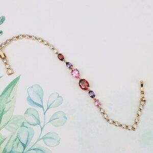 "Colorful Gemstone Rose Gold Bracelet with Sparkle Chain, XPBL0812